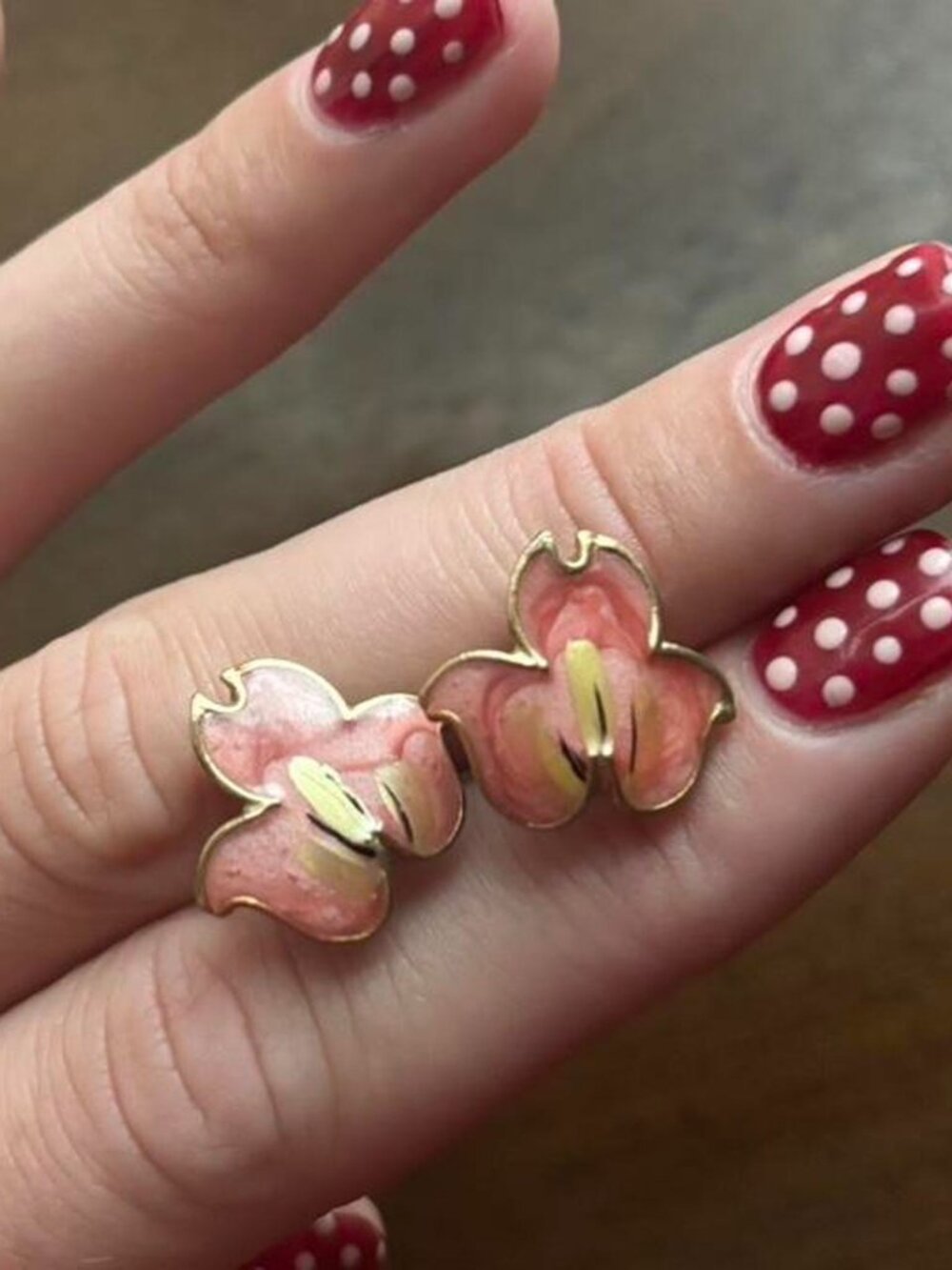 Vintage Pink Enamel Flower Stud Earrings